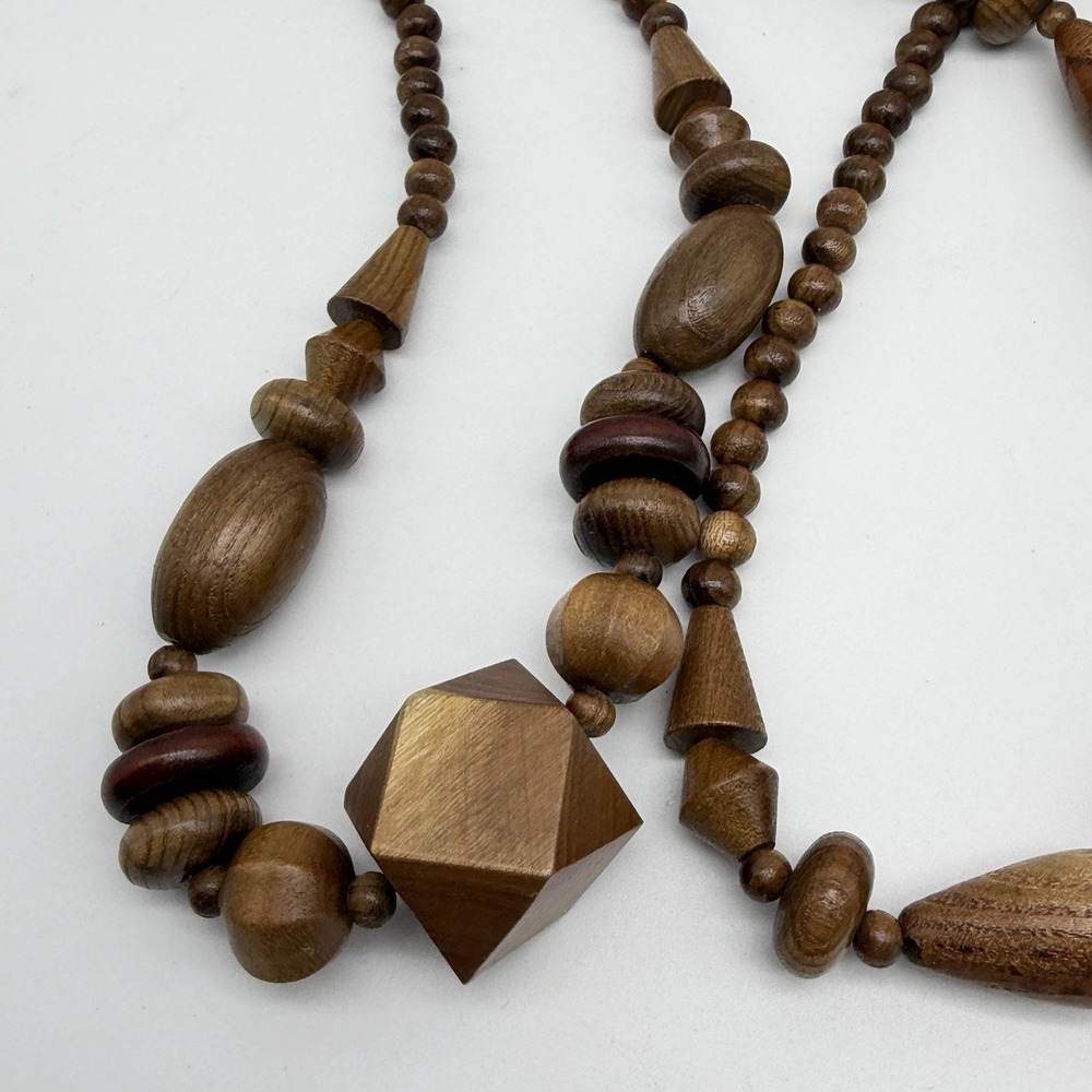 Wood Bead Necklaces Boho Chunky Statement Natural Jewelry Brown Neutral Lot Of 5 - Picture 5 of 8